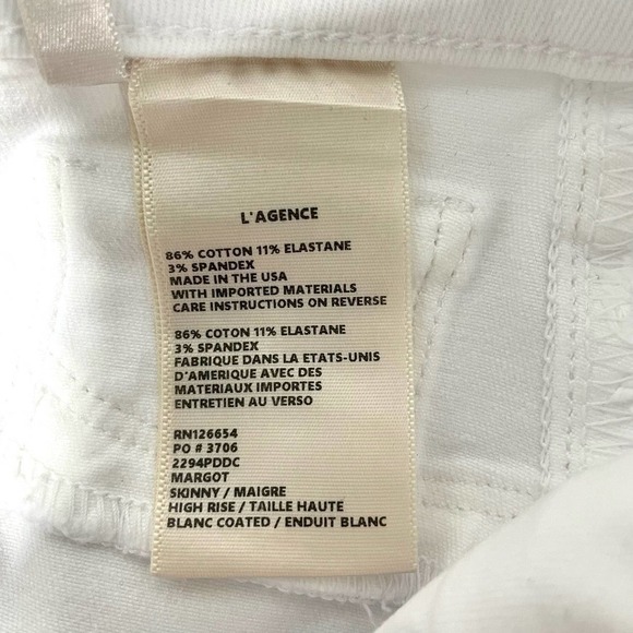 L'AGENCE NWOT Rochelle High Rise Skinny Jeans Blanc Coated Size 25 - Picture 10 of 12
